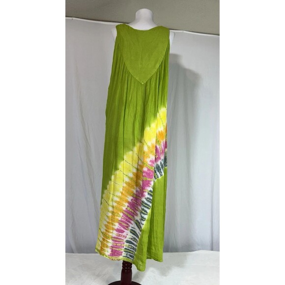Metropolitan Size L Green Tropical Embroidered Beaded Sleeveless Long Sun Dress - Picture 2 of 6